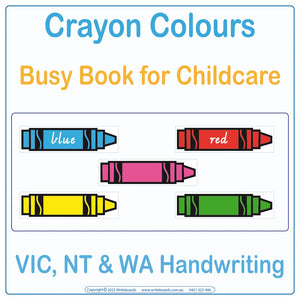 VIC Modern Cursive Font Crayon Colours Busy Book for Childcare and Kindergarten Educators, Ages 3+
