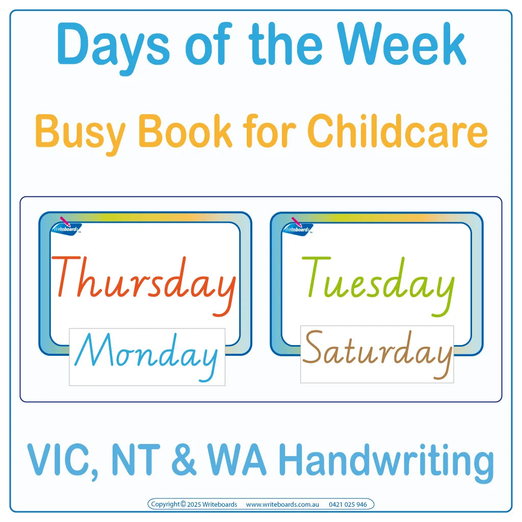VIC Modern Cursive Days of the Week Busy Book for Childcare and Kindergarten Educators, Ages 3+