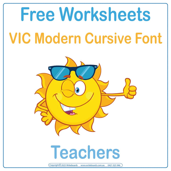 VIC Modern Cursive Font Worksheets for Teachers - Writeboards