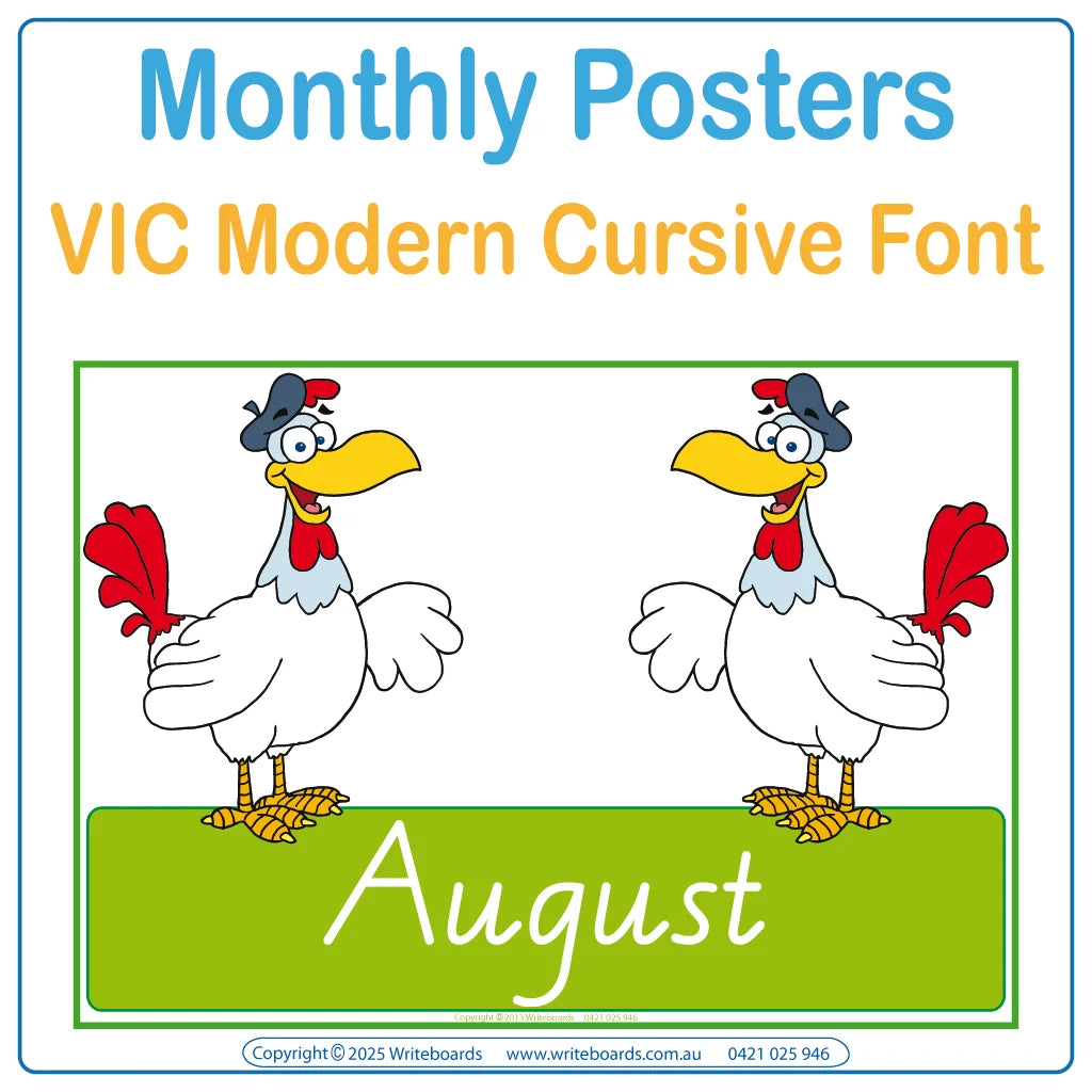 VIC Modern Cursive Font Monthly Posters for Teachers & Educators