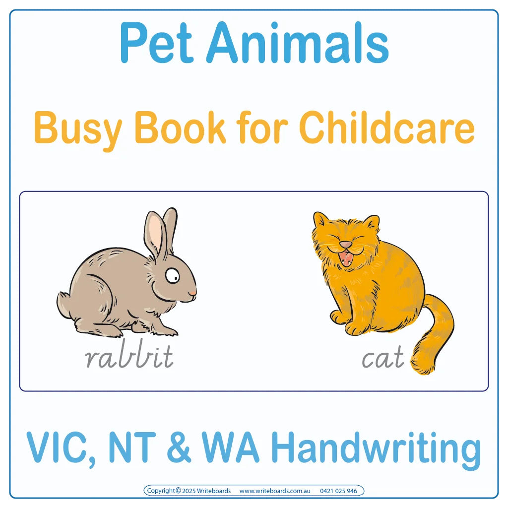 VIC Modern Cursive Pet Animals Busy Book for Childcare and Kindergarten Educators, Ages 3+