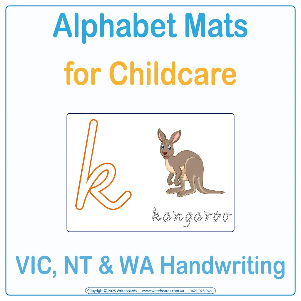 VIC Modern Cursive Alphabet mats for childcare with large outline letters for tracing or playdough 