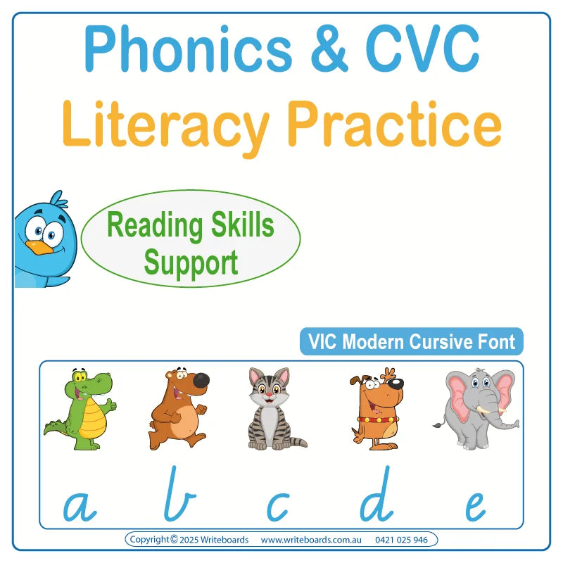 VIC Modern Cursive Font Phonics and CVC Worksheets for Teachers – handwriting and literacy resources