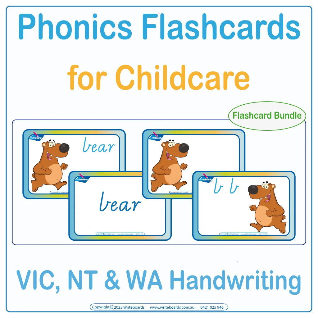 VIC Modern Cursive Font Phonics Flashcards Bundle with picture and word cards for early learners practice
