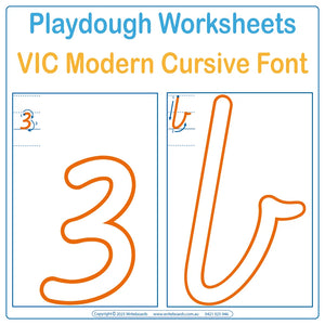 VIC Modern Cursive Font Fine Motor Skills Alphabet  & Number Worksheets for Occupational Therapists and Tutors 