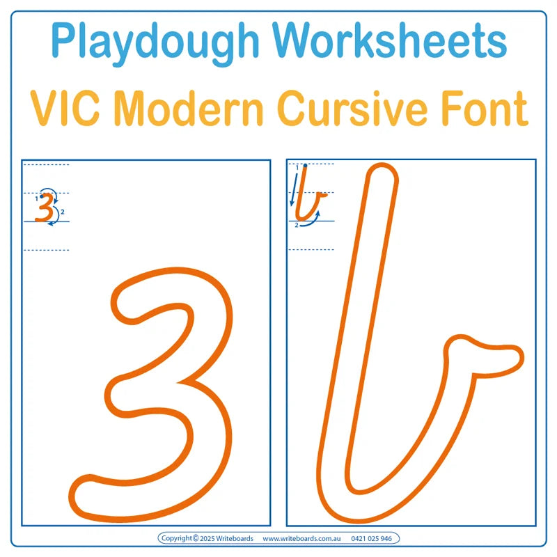 VIC Modern Cursive Font School Readiness Kit includes Alphabet and Number Worksheets for Ages 3+
