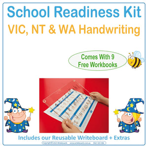 VIC Modern Cursive Font School Readiness Kit with reusable Writeboard and worksheets for SA kids