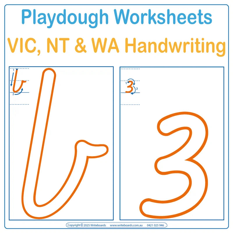 VIC Modern Cursive Font School Starter Kit includes Large Alphabet and Number Worksheets for ages 3+