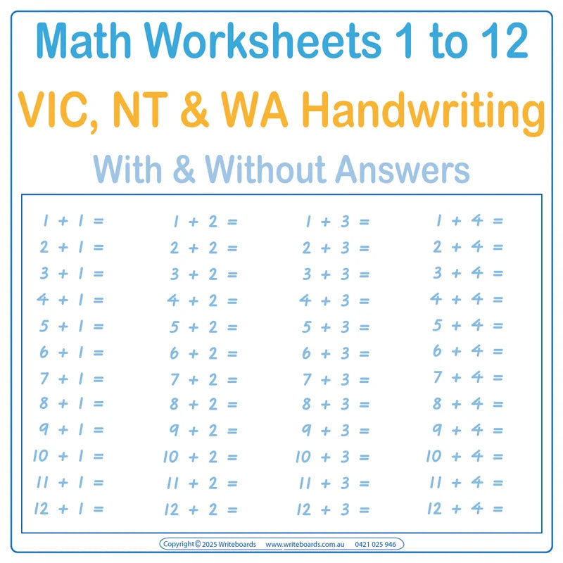 VIC Modern Cursive Font Special Needs Kit 2 includes Math Worksheets with and without answers