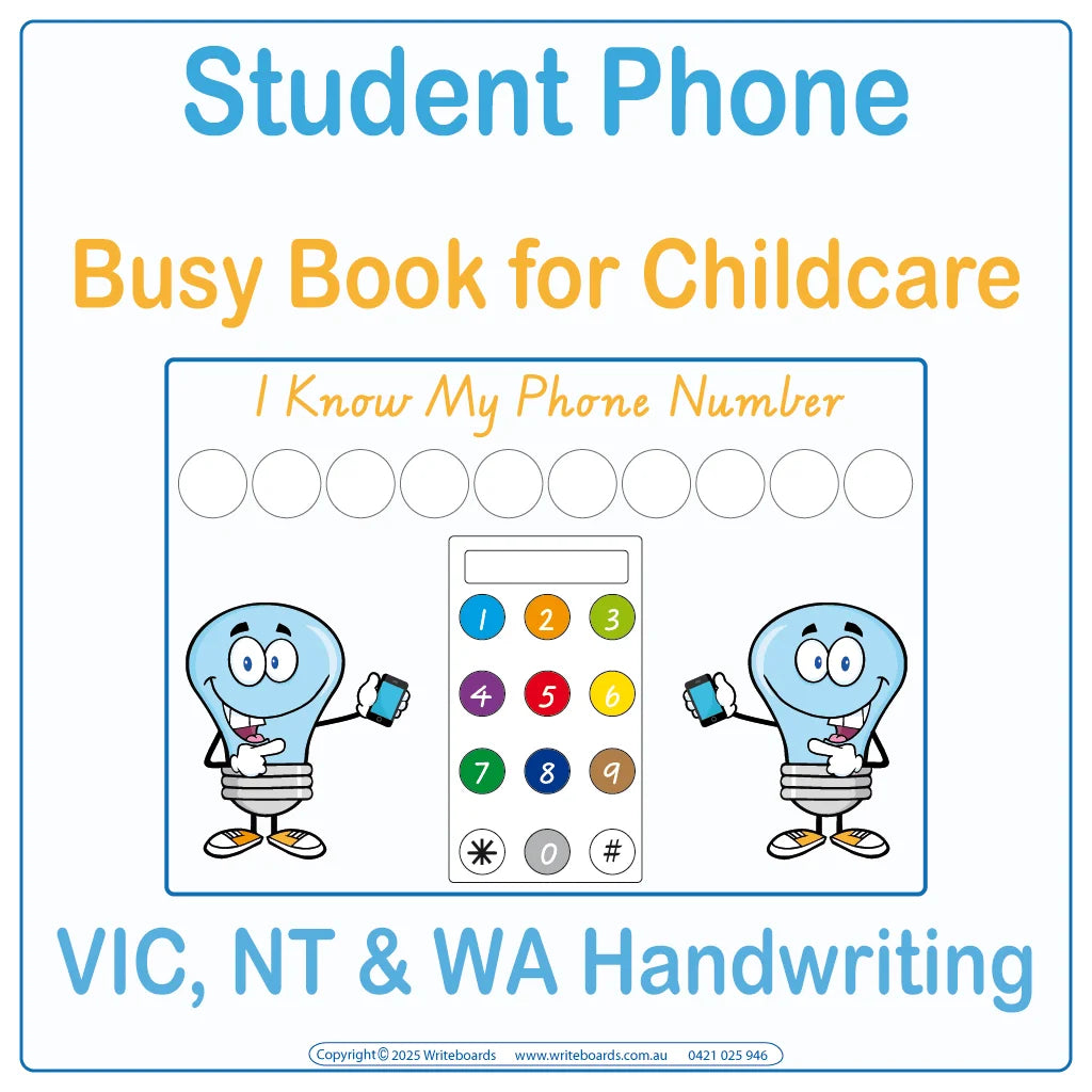 VIC Modern Cursive Student Phone Number Busy Book for Childcare and Kindergarten Educators, Ages 3+