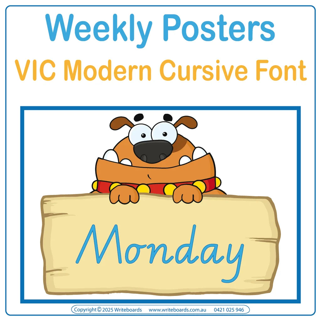 VIC Modern Cursive Font Weekly Posters for Teachers & Educators