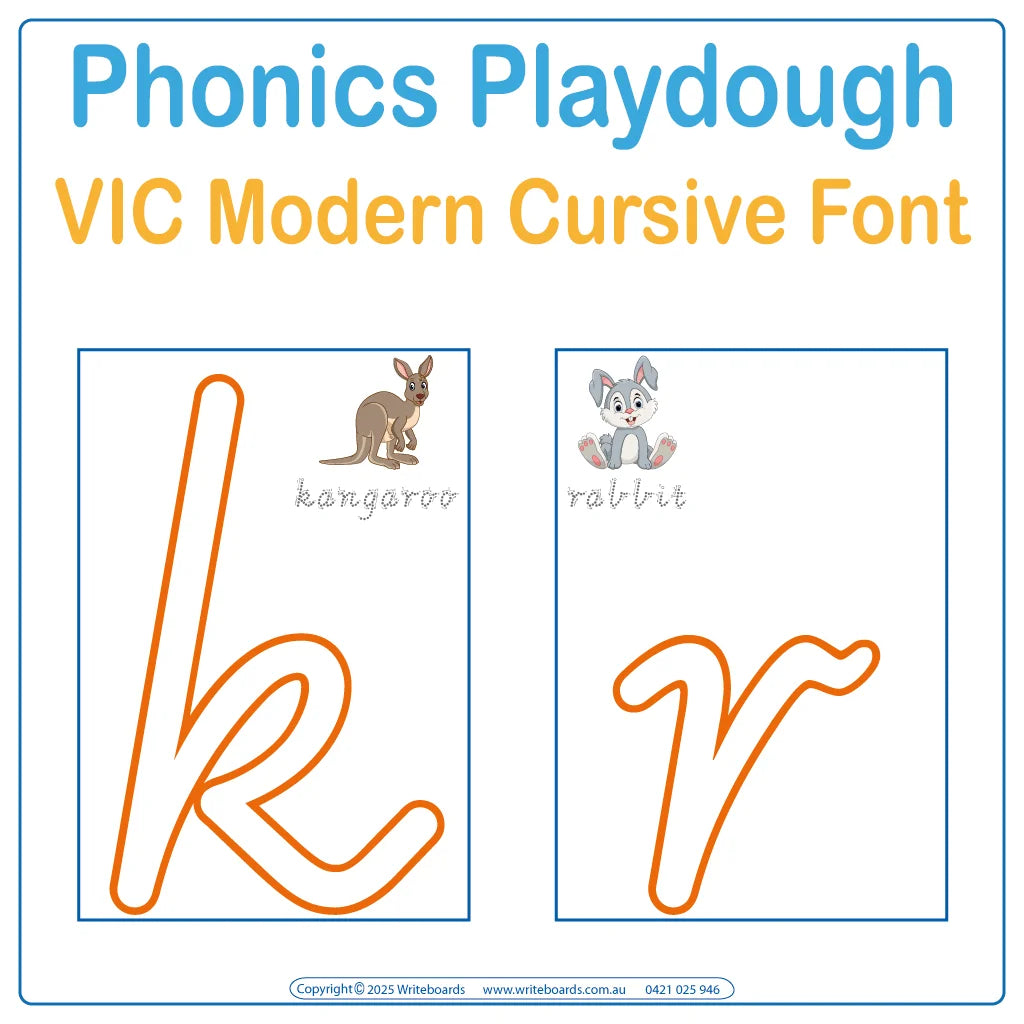 VIC Modern Cursive Font Interactive playdough tracing worksheets with phonics reinforcing letter formation and sounds