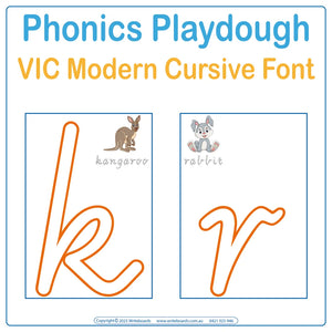 VIC Modern Cursive Font Interactive playdough tracing worksheets with phonics reinforcing letter formation and sounds