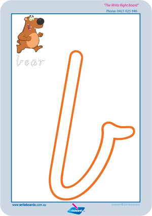 VIC Modern Cursive Alphabet playdough mats for childcare with large outline letters for tracing