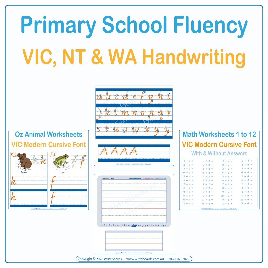 Primary School Fluency Pack for VIC and WA Kids using VIC Modern Cursive Handwriting