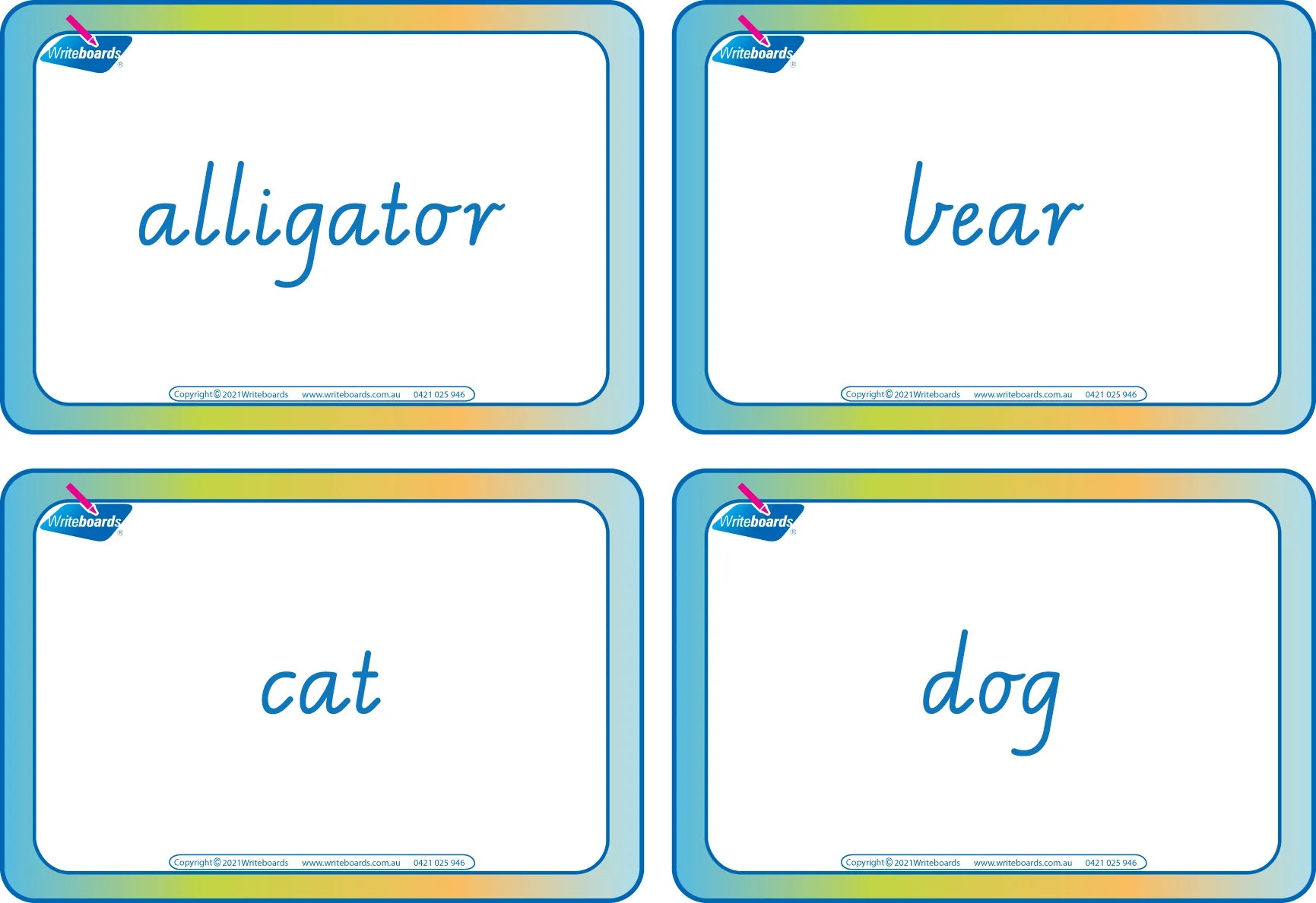 VIC Modern Cursive Colourful Animal Phonic Flashcards for Teachers help reinforce letter sounds and spelling skills