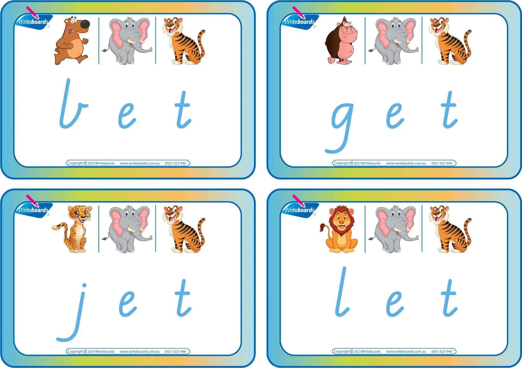 VIC Modern Cursive Font CVC Flashcards with the middle letter e, CVC Resources for VIC Teachers