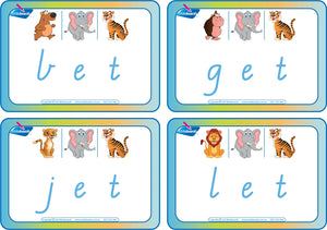 VIC Modern Cursive Font CVC Flashcards with the middle letter e, CVC Resources for VIC Teachers