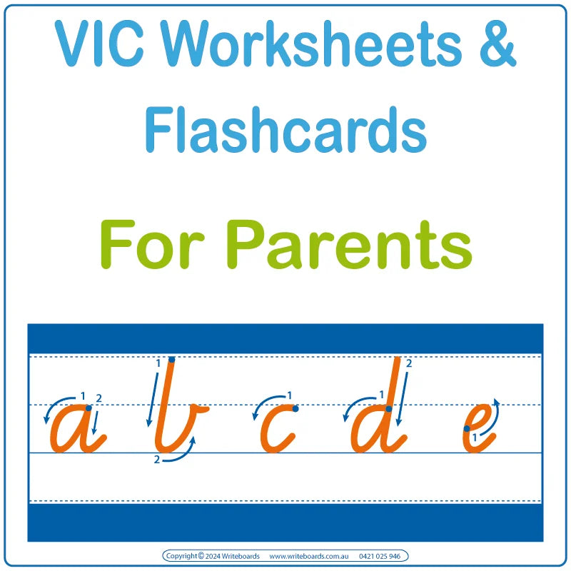 VIC Alphabet Tracing Worksheets for Parents, VIC Cursive Writing Worksheets for Parents, VIC Prep Tracing Worksheets