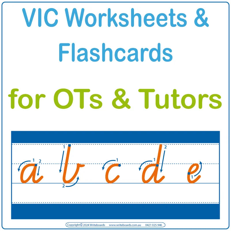 VIC Modern Cursive Font Worksheets for Therapists in VIC, VIC Tutors Traceable & Printable Worksheets