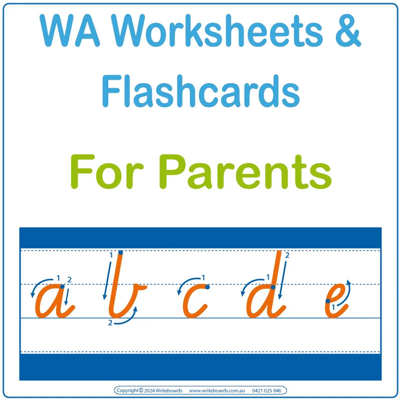 WA Alphabet Tracing Worksheets for Parents, WA Cursive Writing Worksheets for Parents, WA Pre-primary Tracing Worksheets