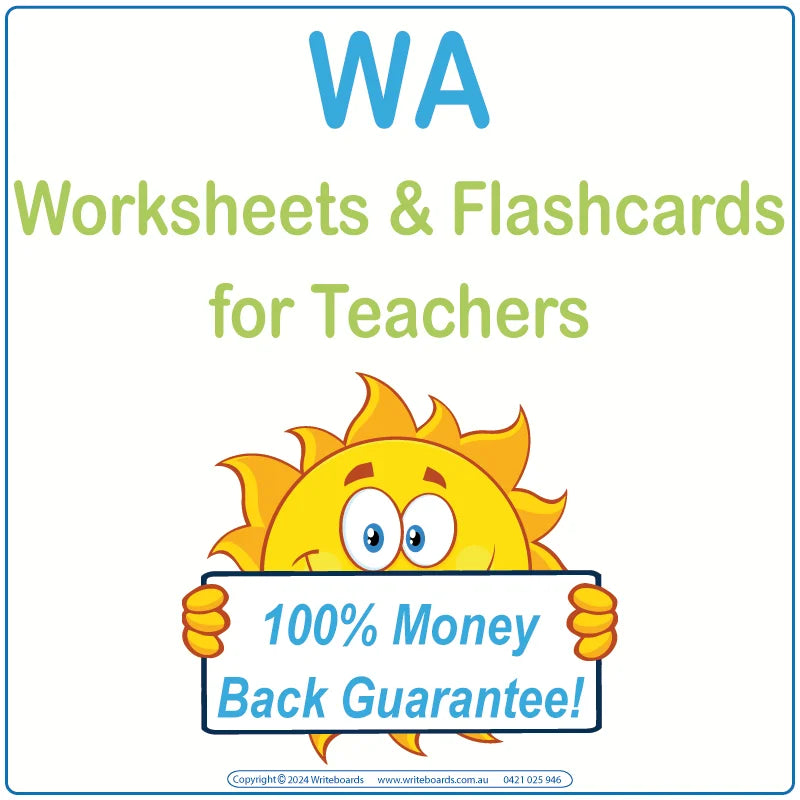 Downloadable & Printable Worksheets & Flashcards for WA Teachers, WA Teachers Deal includes Writeboards & Worksheets