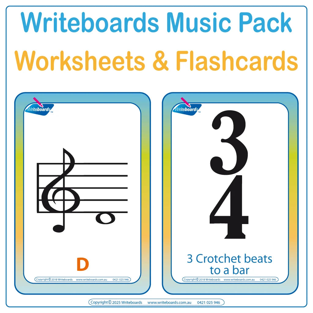 Introduce your child to the basics of music theory with Writeboards Music Worksheets and Flashcards