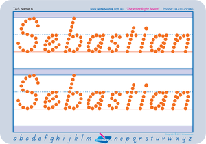 Teach your child how to write their name using TAS Modern Cursive Font for TAS