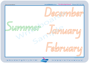 QLD Modern Cursive Font worksheets to teach your child the seasons in the year