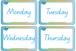 QLD Modern Cursive Font Days of the Week Flashcards 
