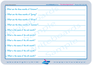 QLD Modern Cursive Font worksheets and flashcards that include learning about today, weeks, months, seasons etc.