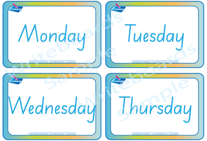 SA Days of the Week Flashcards, Days of the week completed using SA Hand writing