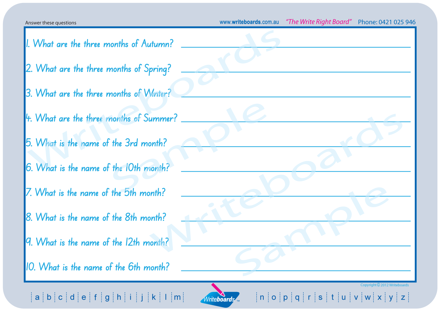 SA Modern Cursive Font worksheets and flashcards that include learning about today, weeks, months, seasons etc.
