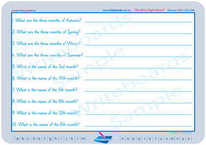 SA Modern Cursive Font worksheets and flashcards that include learning about today, weeks, months, seasons etc.