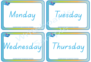 TAS Modern Cursive Font Days of the Week Flashcards for teachers, TAS Teachers Resources