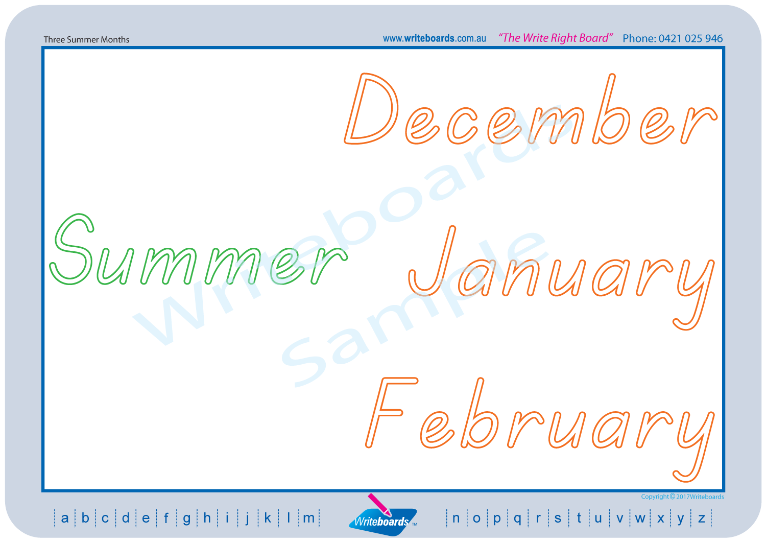 TAS Modern Cursive Font names of days - seasons - months - weather etc.