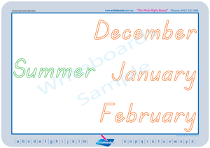TAS Modern Cursive Font names of days - seasons - months - weather etc.