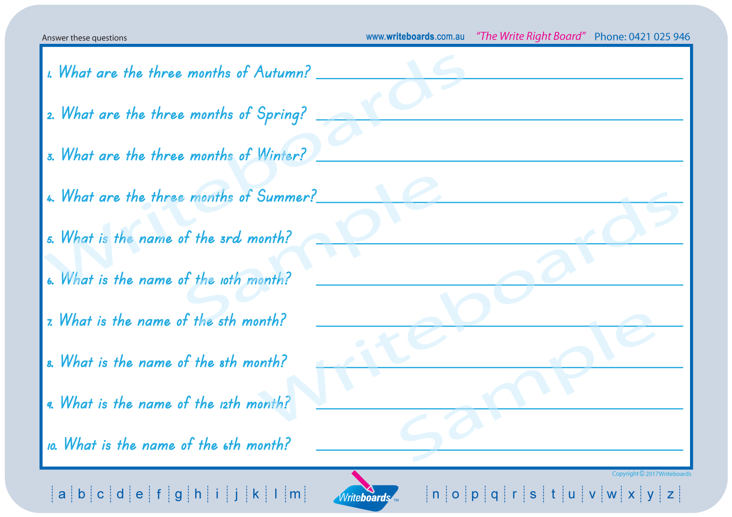 TAS Modern Cursive Font names of days - seasons - months - weather etc.