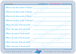 TAS Modern Cursive Font worksheets and flashcards that include learning about today, weeks, months, seasons etc.