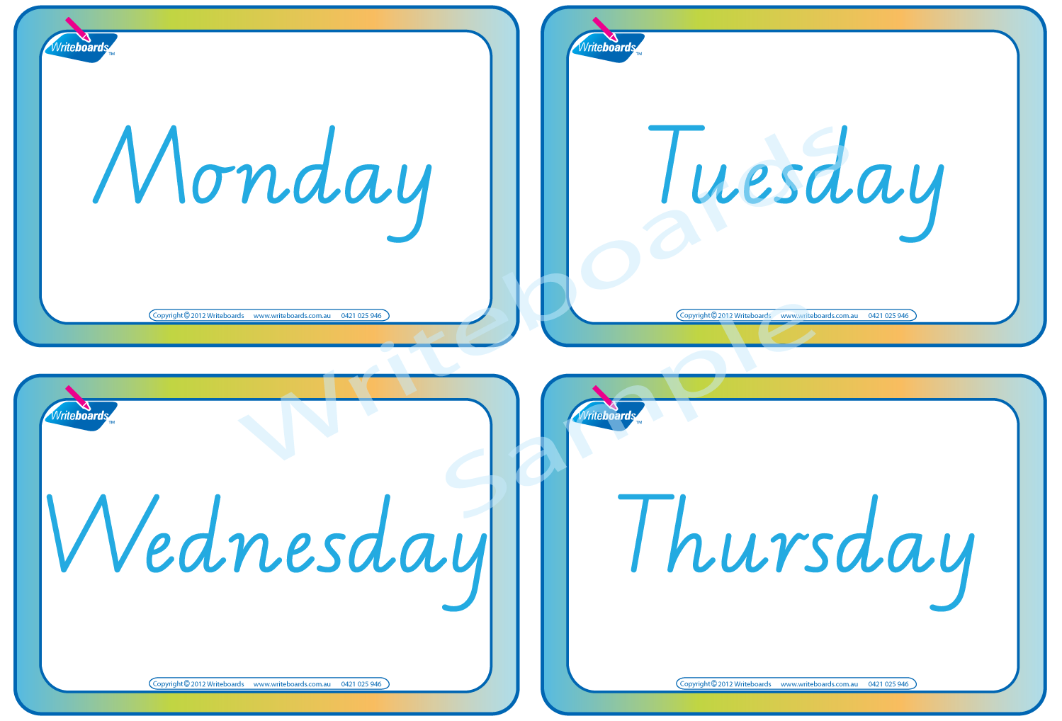 VIC Days of the Week Flashcards, Days of the week completed using VIC Handwriting