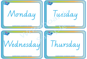 VIC Modern Cursive Font Days of the Week Flashcards for teachers, VIC and WA Teachers Resources