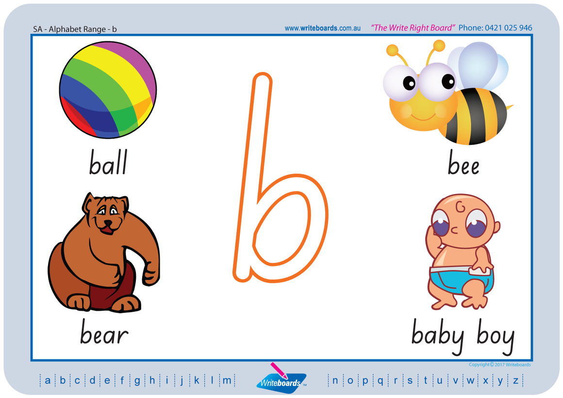 SA Childcare and Preschool Resources, SA Modern Cursive Font Alphabet Worksheets and Flashcards for your Childcare