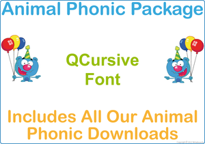 QCursive Font Animal Phonic Package for Teachers, QCursive Font Zoo Phonic Package for Teachers