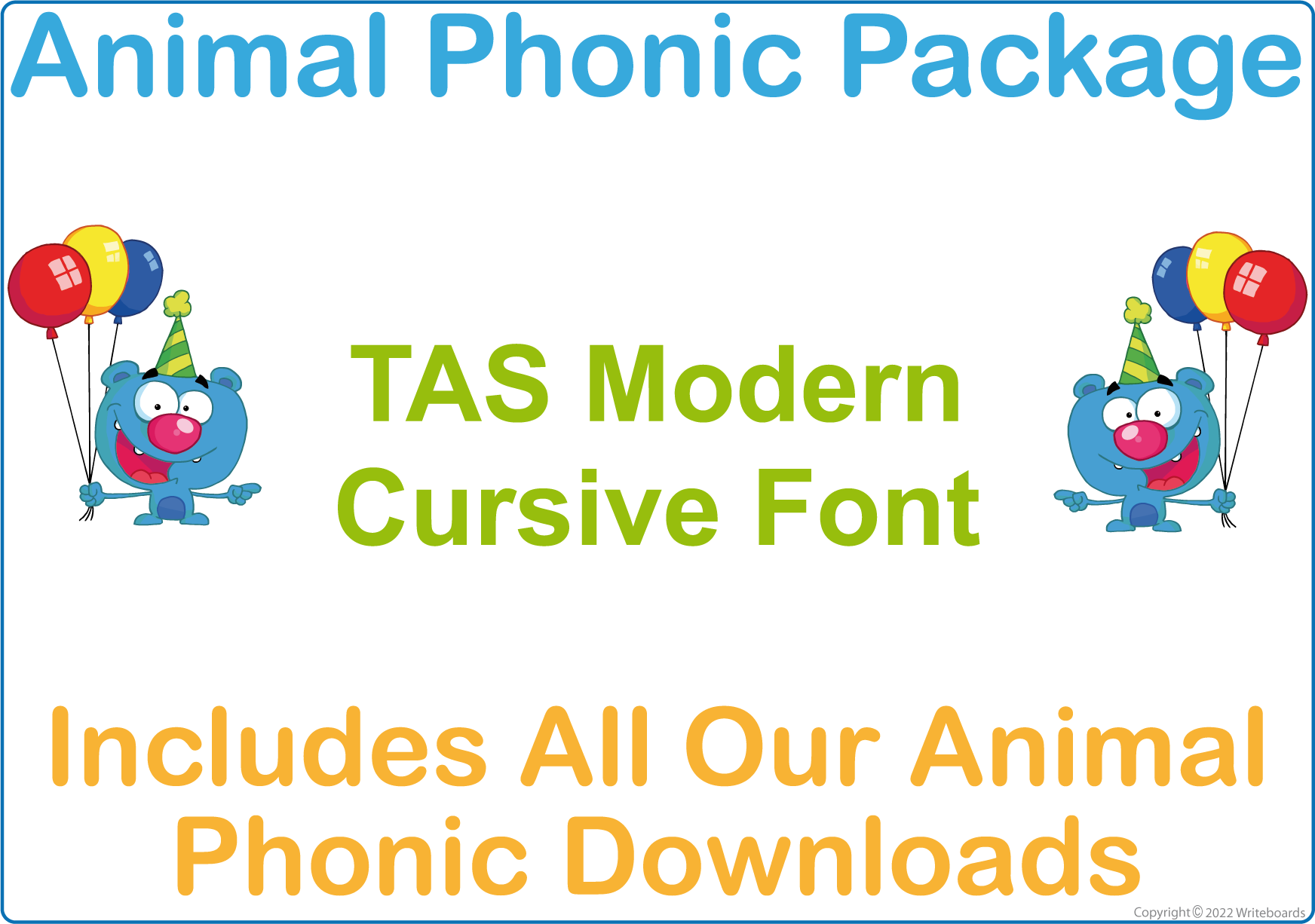 TAS Modern Cursive Font Animal Phonic Package for Teachers, TAS Modern Cursive Font Zoo Phonic Package