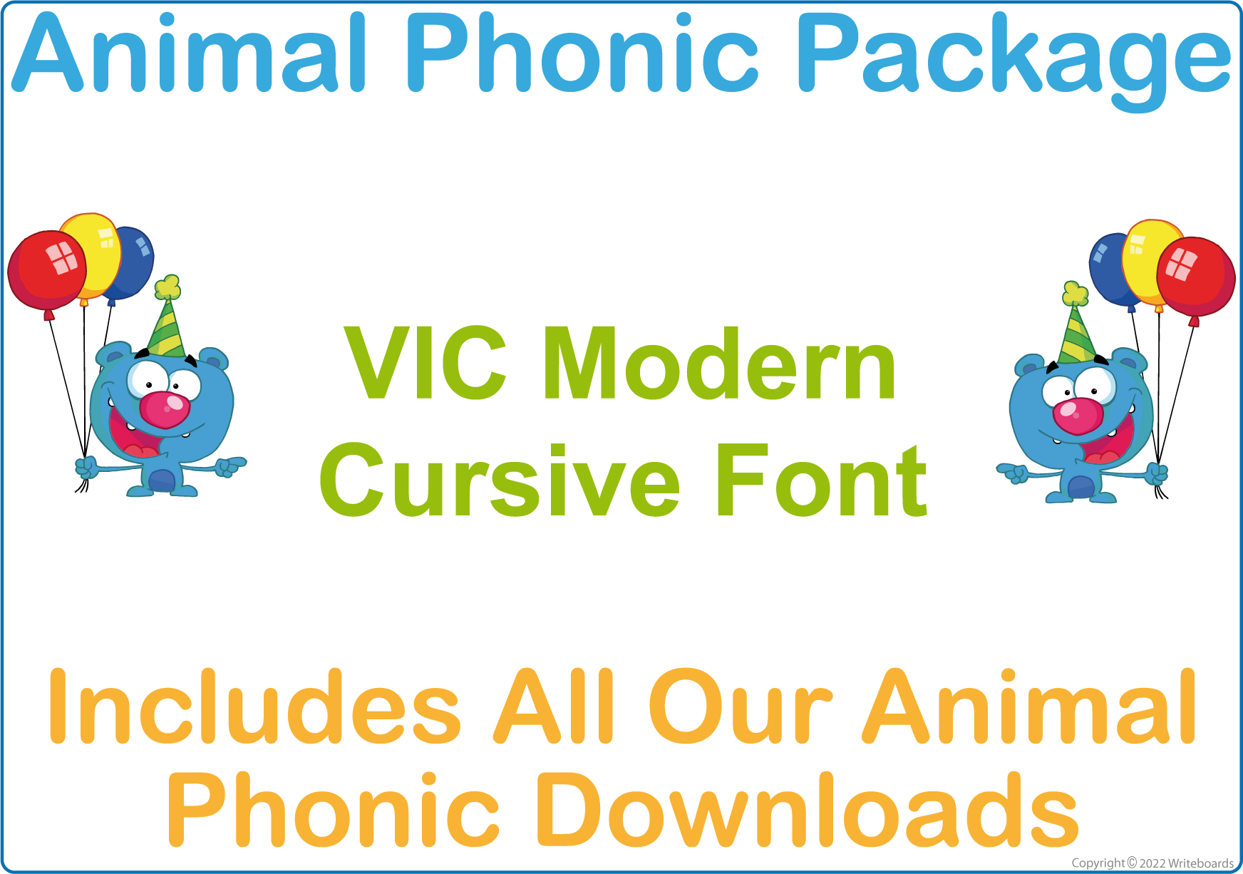 VIC Modern Cursive Font Animal Phonic Package for Teachers, VIC Modern Cursive Font Zoo Phonic Package