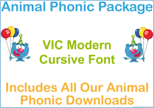 VIC Modern Cursive Font Animal Phonic Package for Teachers, VIC Modern Cursive Font Zoo Phonic Package