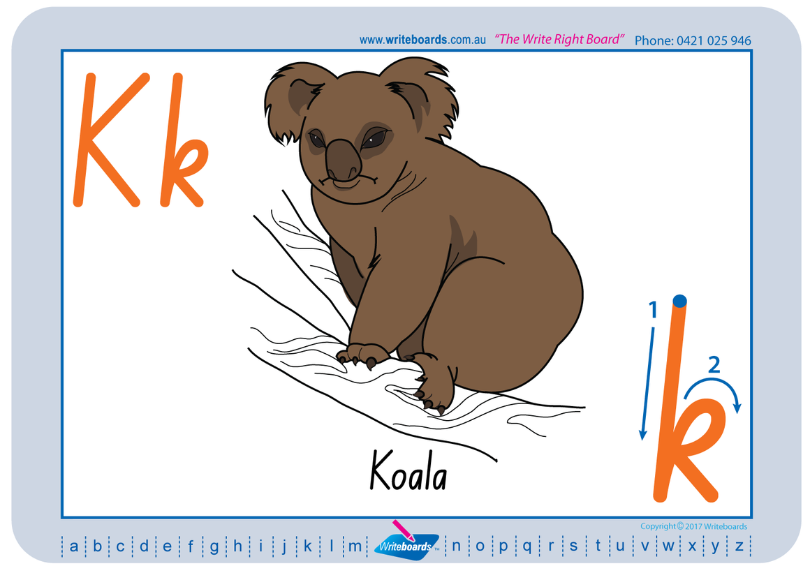 Australian Animal Alphabet worksheets using NSW Foundation Font handwriting. Great for Special Needs Children.
