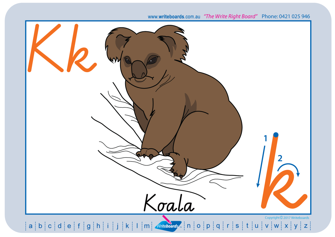 VIC Modern Cursive Font School Readiness Australian Animal Alphabet Worksheets for Childcare and Kindergarten