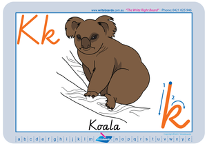 VIC Modern Cursive Font Australian Animal Alphabet Worksheets for teachers, early stage one resources and worksheets