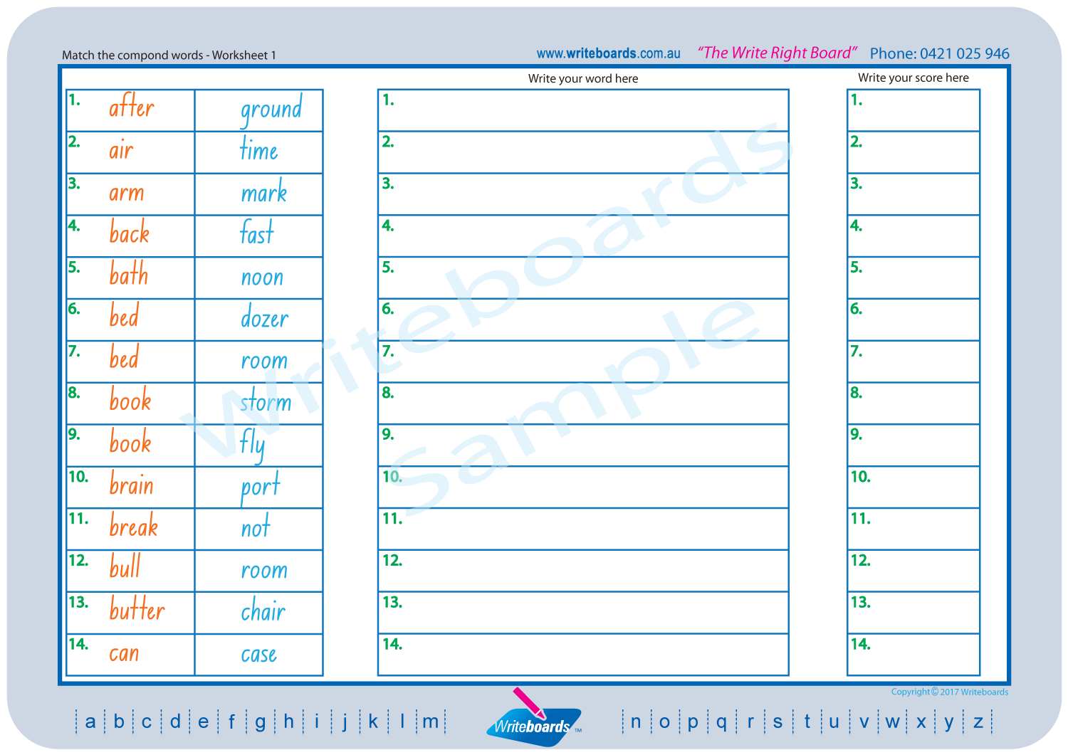 NSW Foundation Font Compound Words worksheets that are colour coded for NSW and ACT
